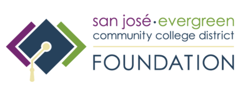 SJECCD Foundation Logo with graduation caps purple, slate and lime green colors